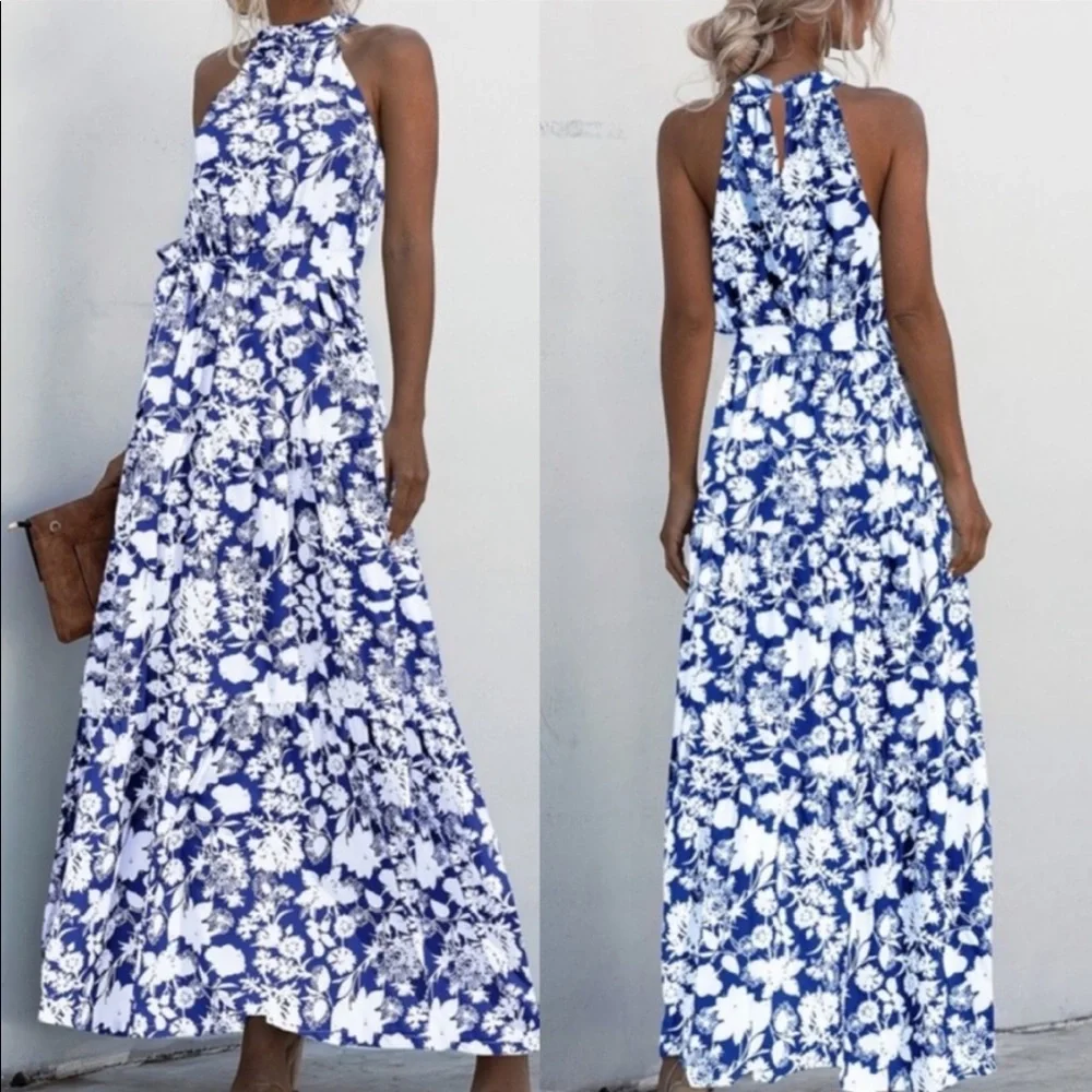 Halter Floral Maxi Dress Boho - Picture 3 of 4